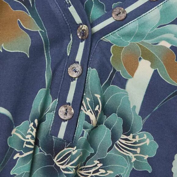 Johnny Was Janie Favorite Henley Peonee Long Blue Tee Floral Shirt Top Small NEW - Picture 9 of 10